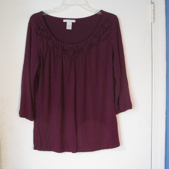 Design Story Tops - * 2/$15 Design Story Blouse Large EUC Purple Half Sleeve Top Stretch Super Soft